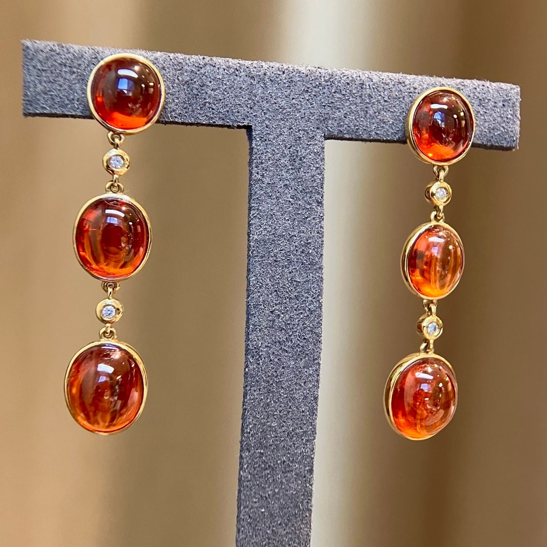 14k Gold 20.50 Ct Natural Spessartine & Diamond Earrings - 3