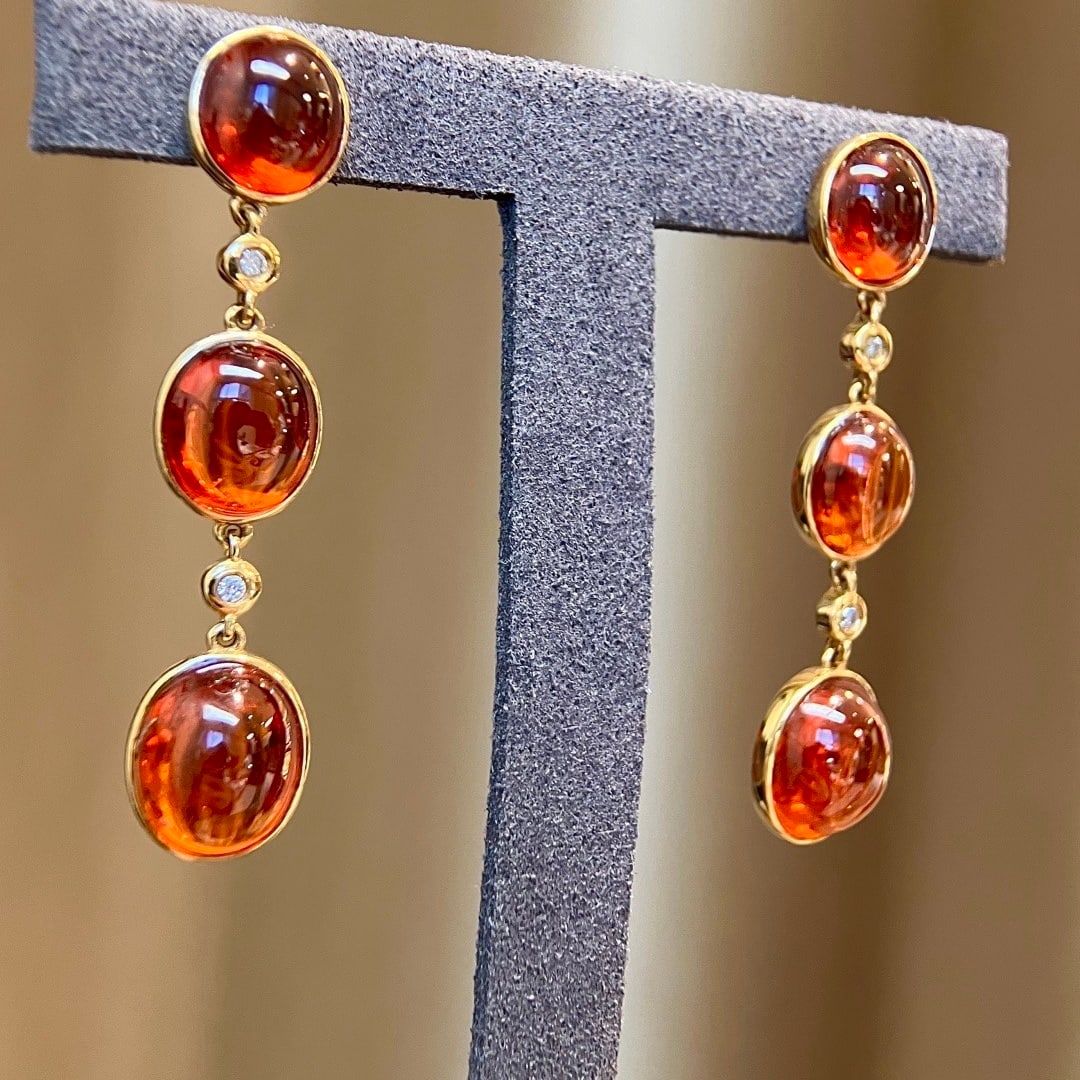 14k Gold 20.50 Ct Natural Spessartine & Diamond Earrings - 4
