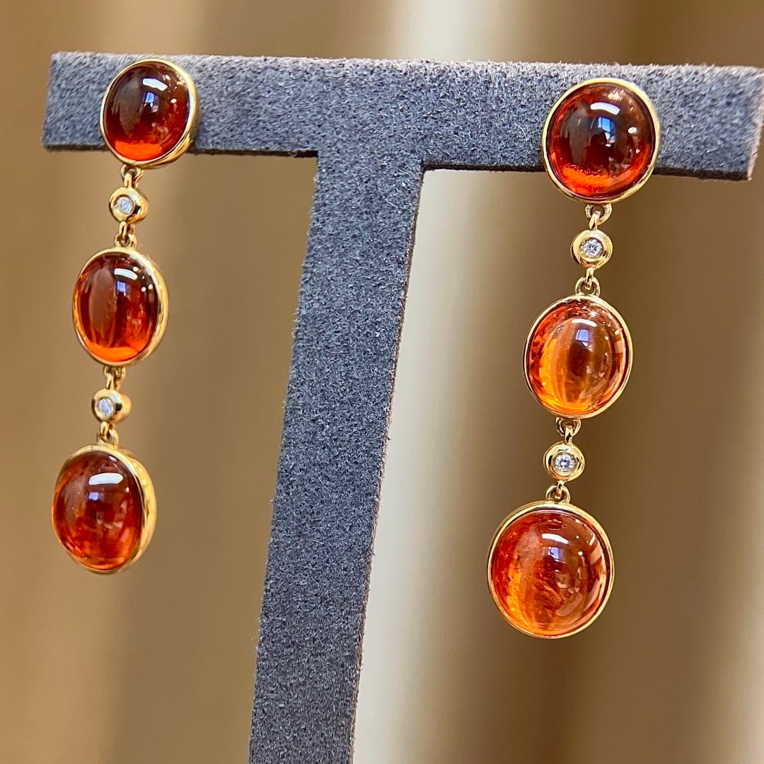 14k Gold 20.50 Ct Natural Spessartine & Diamond Earrings - 5