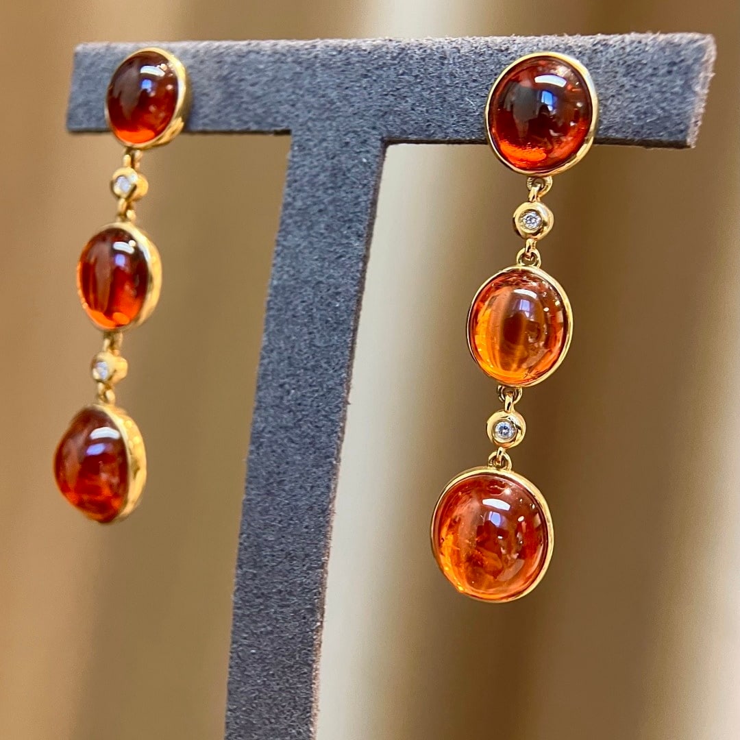 14k Gold 20.50 Ct Natural Spessartine & Diamond Earrings - 6