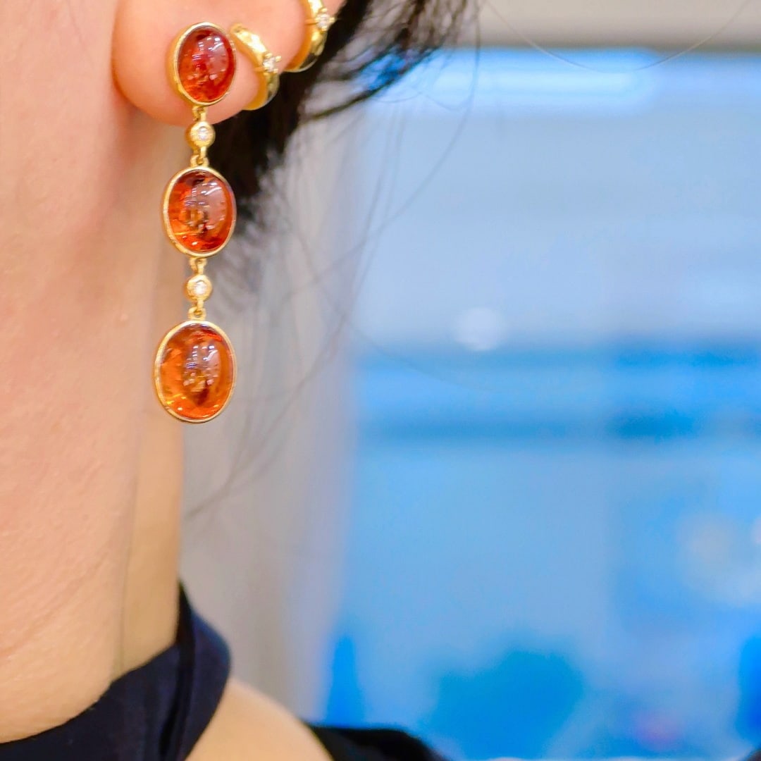 14k Gold 20.50 Ct Natural Spessartine & Diamond Earrings - 7