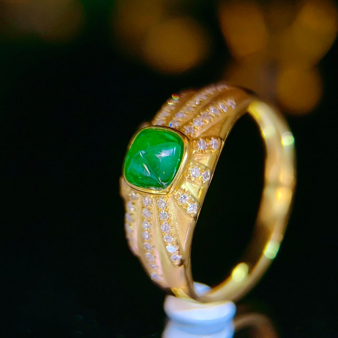 14k Gold 0.5 Ct Natural Emerald & Diamond Ring - 5