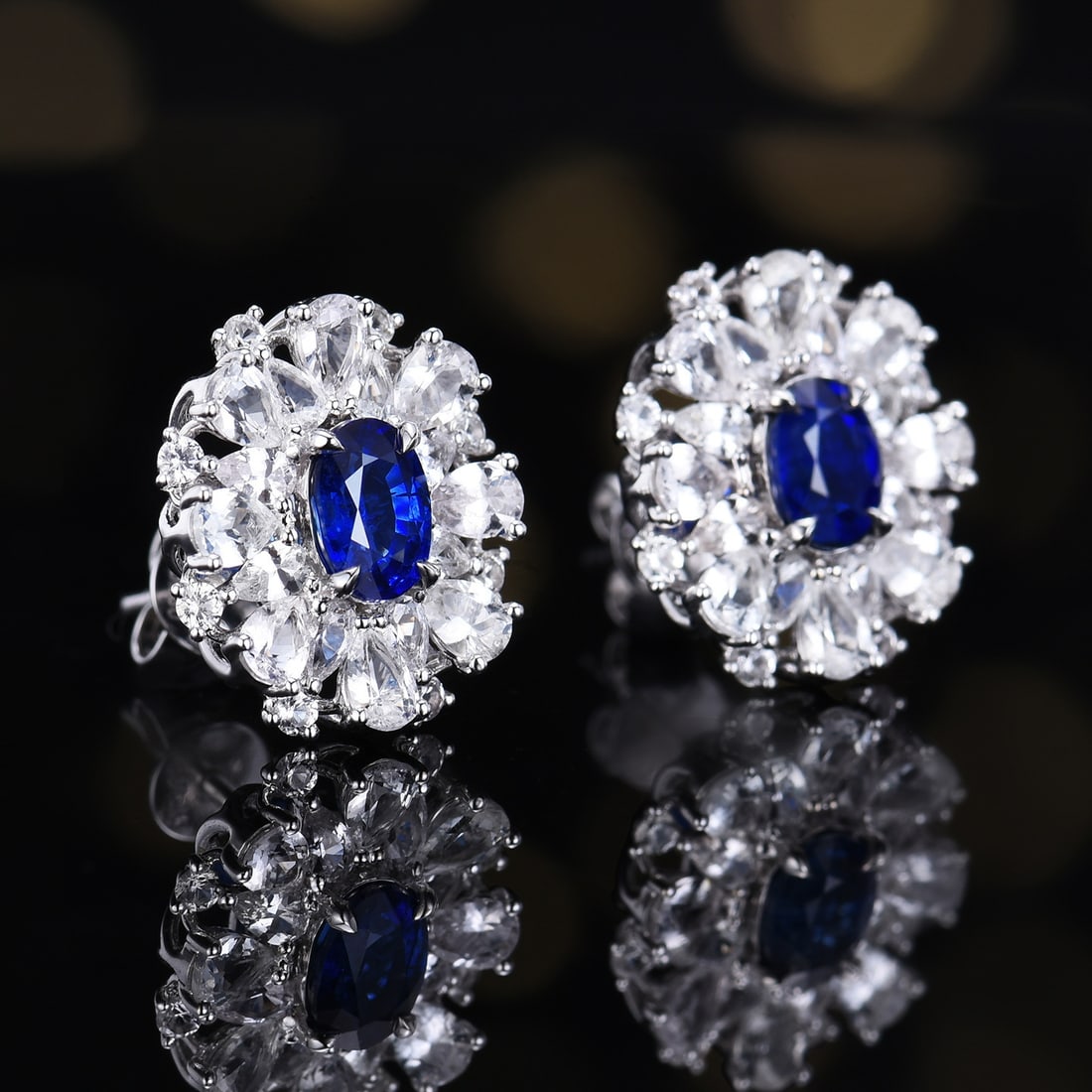 14k Gold 4.27 Ctw Natural Sapphire & Sapphire Earrings - 2