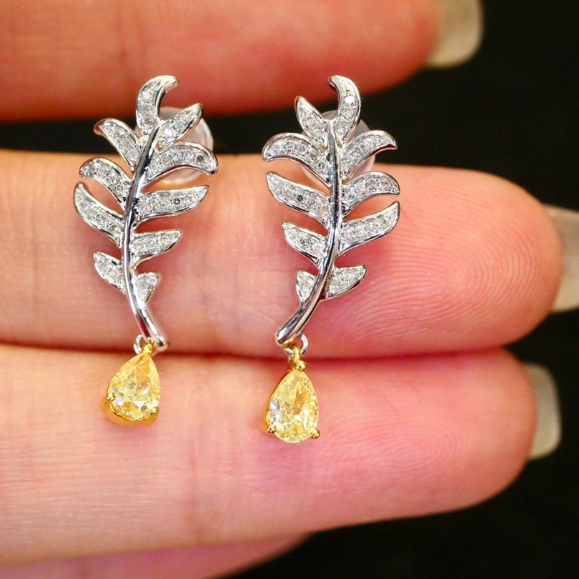 14k Gold 0.63 Ctw Natural Yellow Diamond & Diamond Earrings - 2