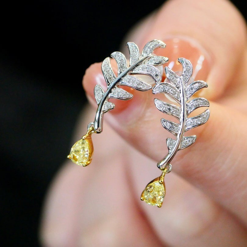 14k Gold 0.63 Ctw Natural Yellow Diamond & Diamond Earrings - 5