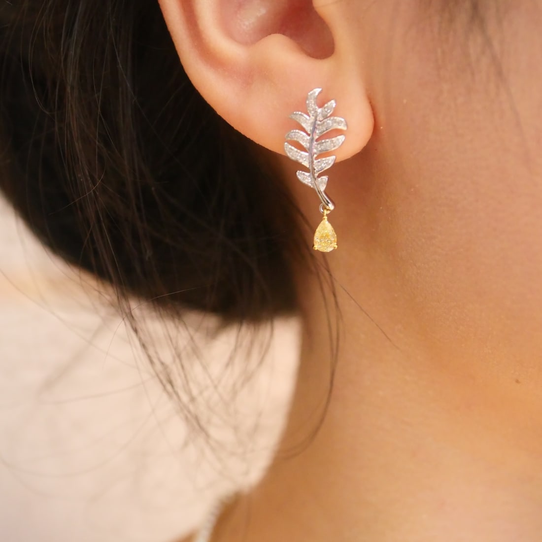 14k Gold 0.63 Ctw Natural Yellow Diamond & Diamond Earrings - 6