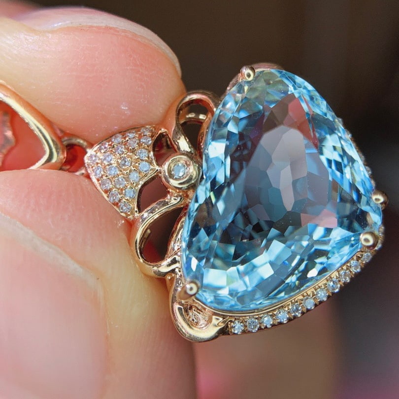 14k Gold 5.9 Ct Natural Aquamarine & Diamond Pendant( Without Chain ) - 4