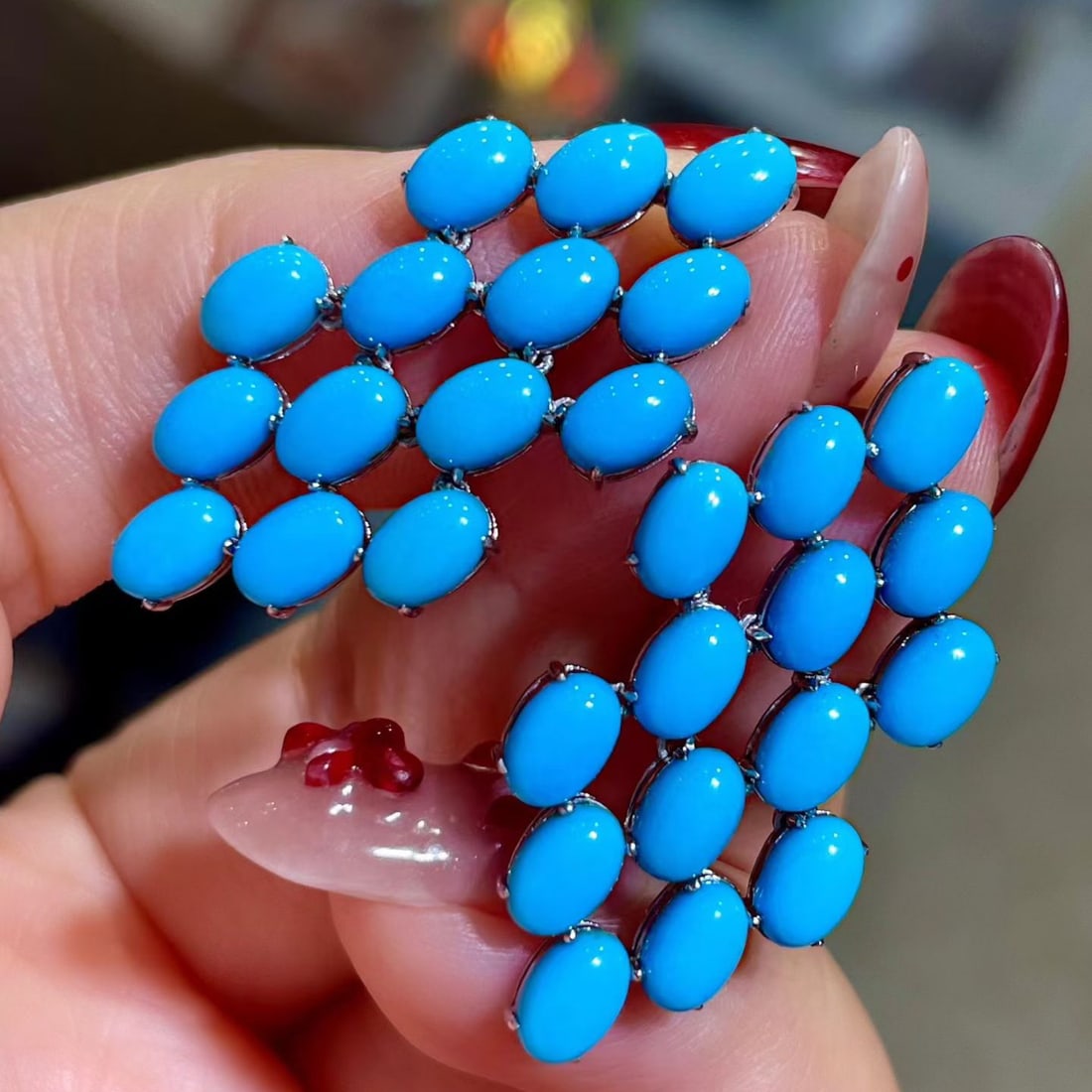 14k Gold 12.52 Ct Natural Blue Turquoise Earrings - 4