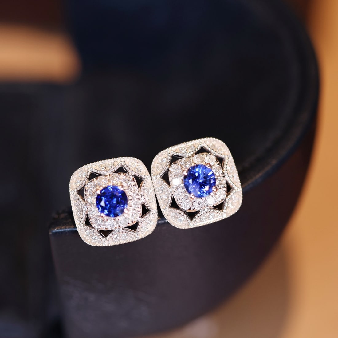 14k Gold 1.41 Ctw Natural Sapphire & Diamond Earrings - 2