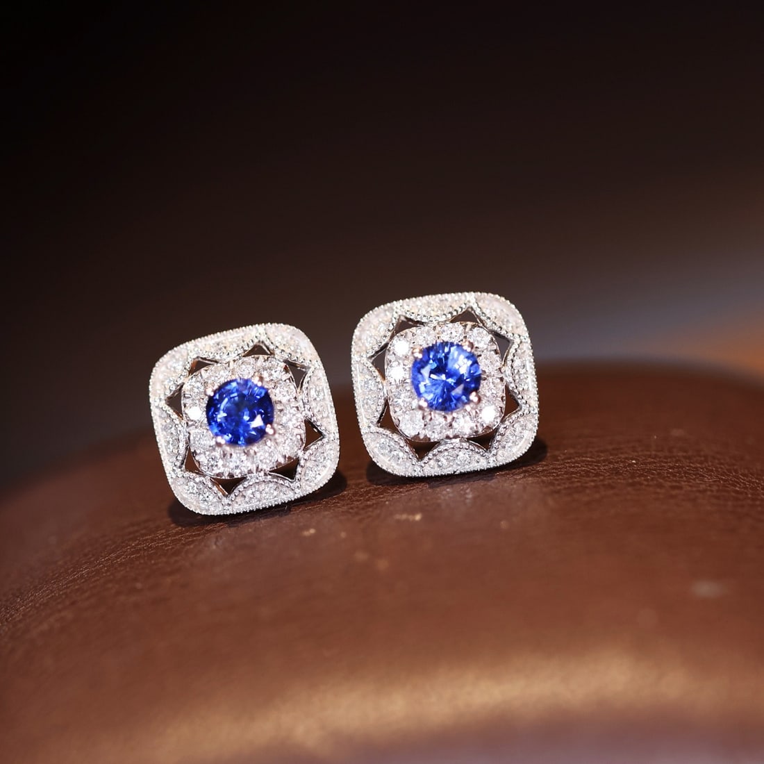 14k Gold 1.41 Ctw Natural Sapphire & Diamond Earrings - 3