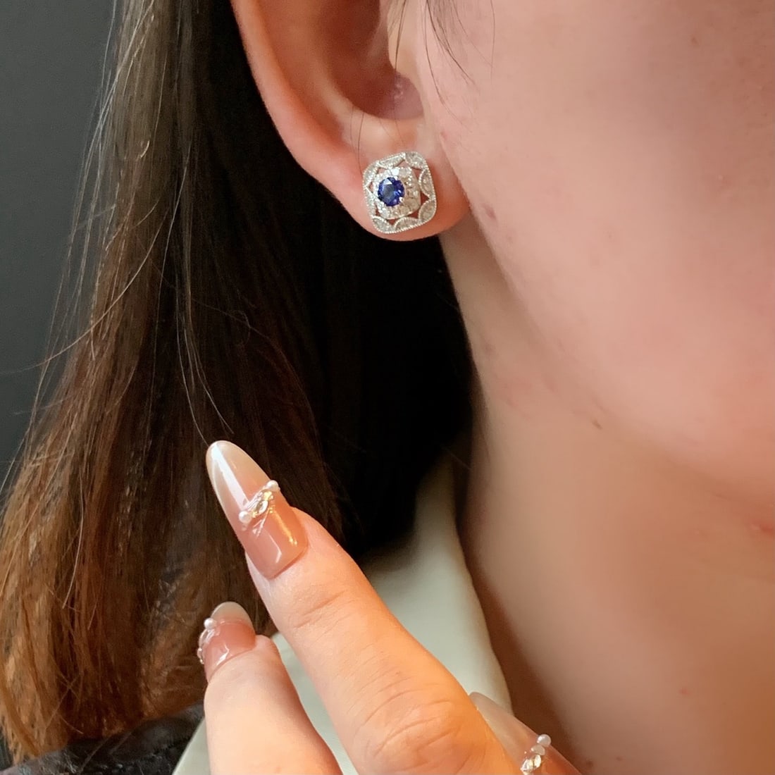 14k Gold 1.41 Ctw Natural Sapphire & Diamond Earrings - 5