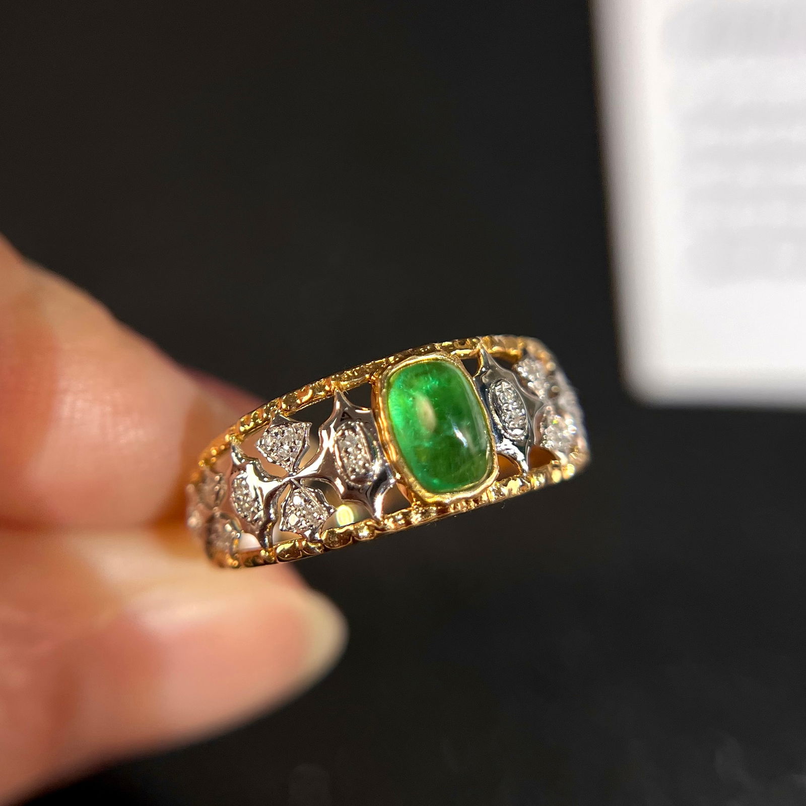 14k Gold 0.70 Ct Natural Emerald & Diamond Ring - 3