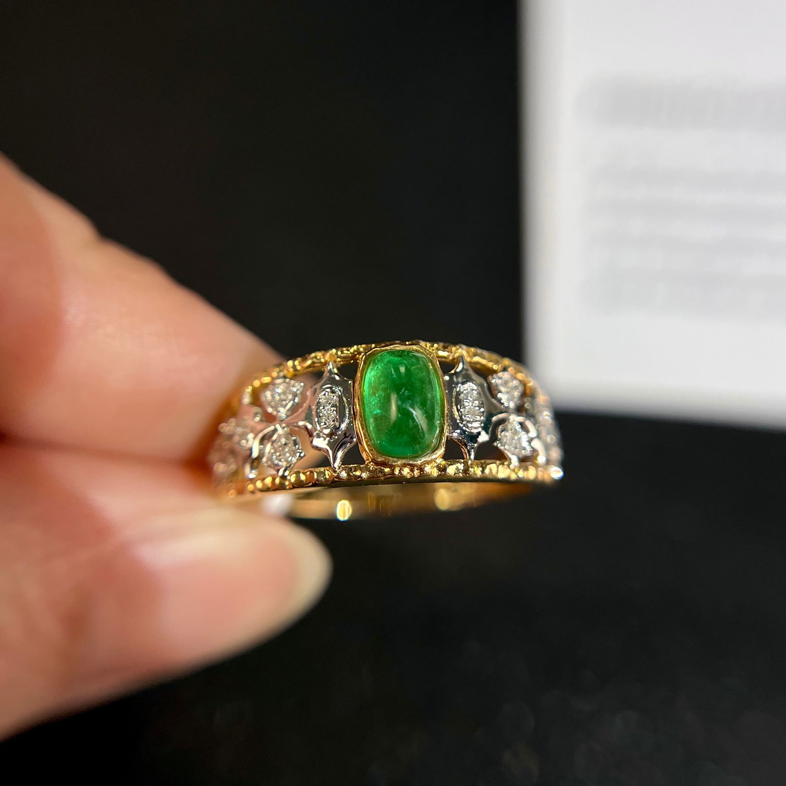 14k Gold 0.70 Ct Natural Emerald & Diamond Ring - 4
