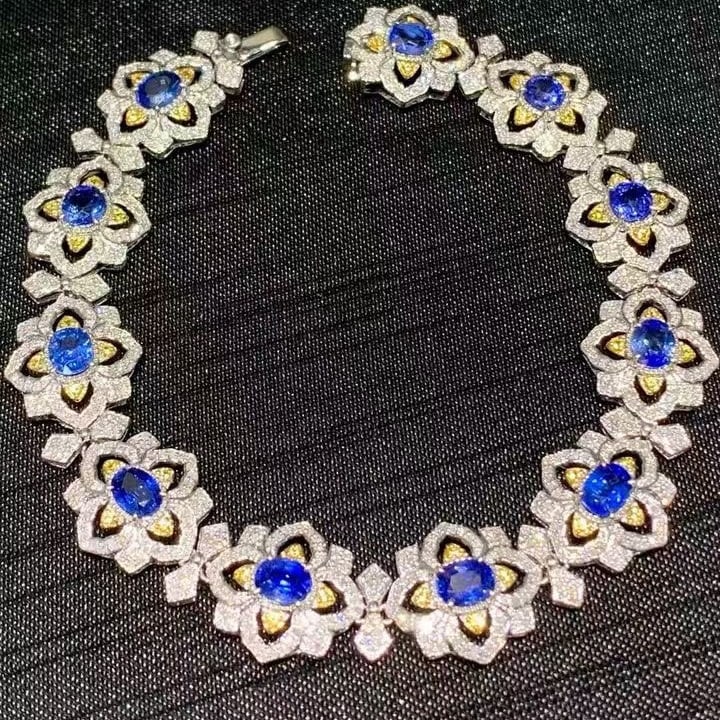 14k Gold 5.6 Ct Natural Sapphire & Diamond Bracelet (1 of 7)