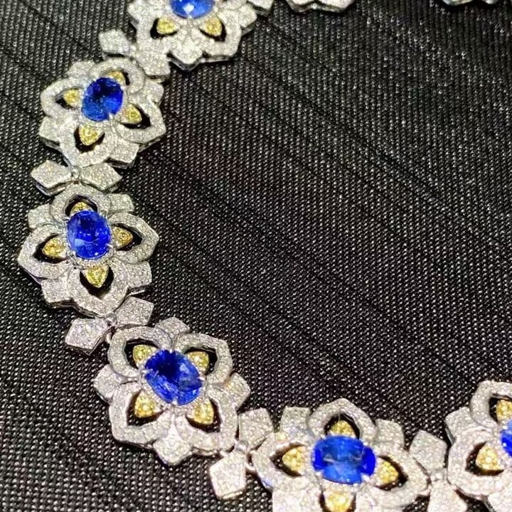 14k Gold 5.6 Ct Natural Sapphire & Diamond Bracelet - 6