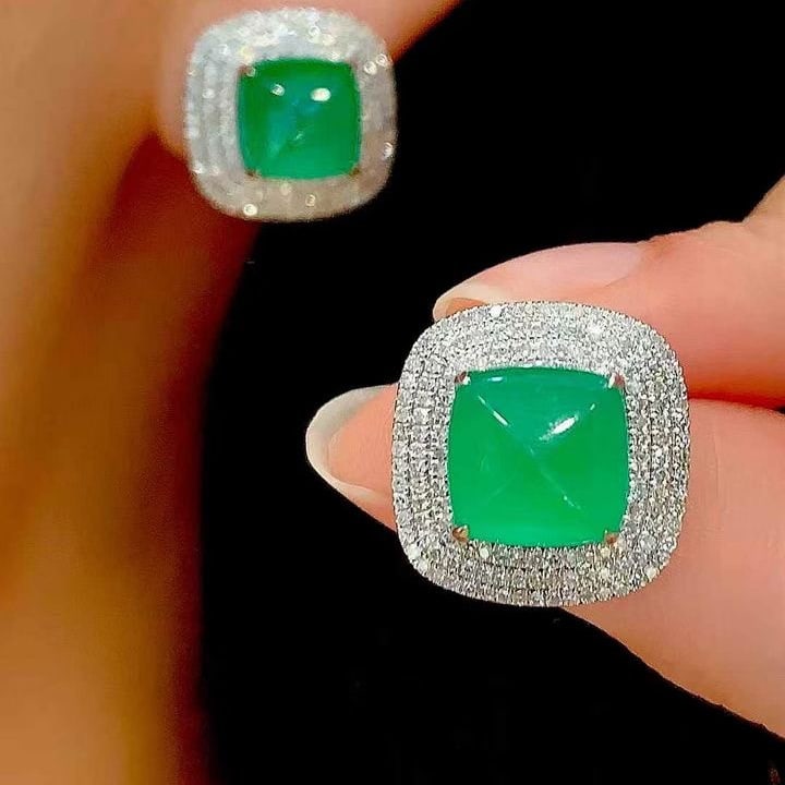 14k Gold 6.5 Ct Natural Emerald & Diamond Earrings - 5