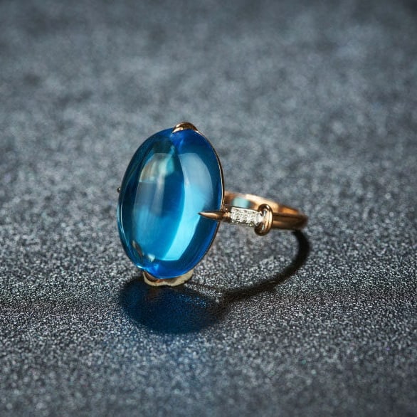 14k Gold 16.08 Ct Natural Topaz & Diamond Ring - 2