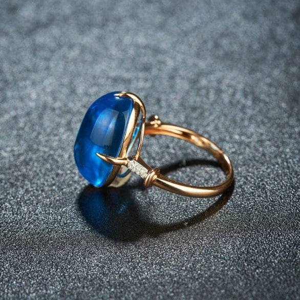 14k Gold 16.08 Ct Natural Topaz & Diamond Ring - 3