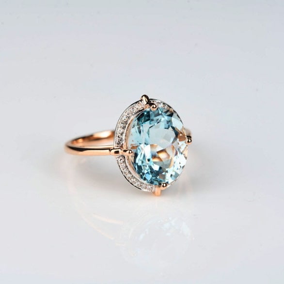 14k Gold 5.0 Ct Natural Aquamarine & Diamond Ring - 7