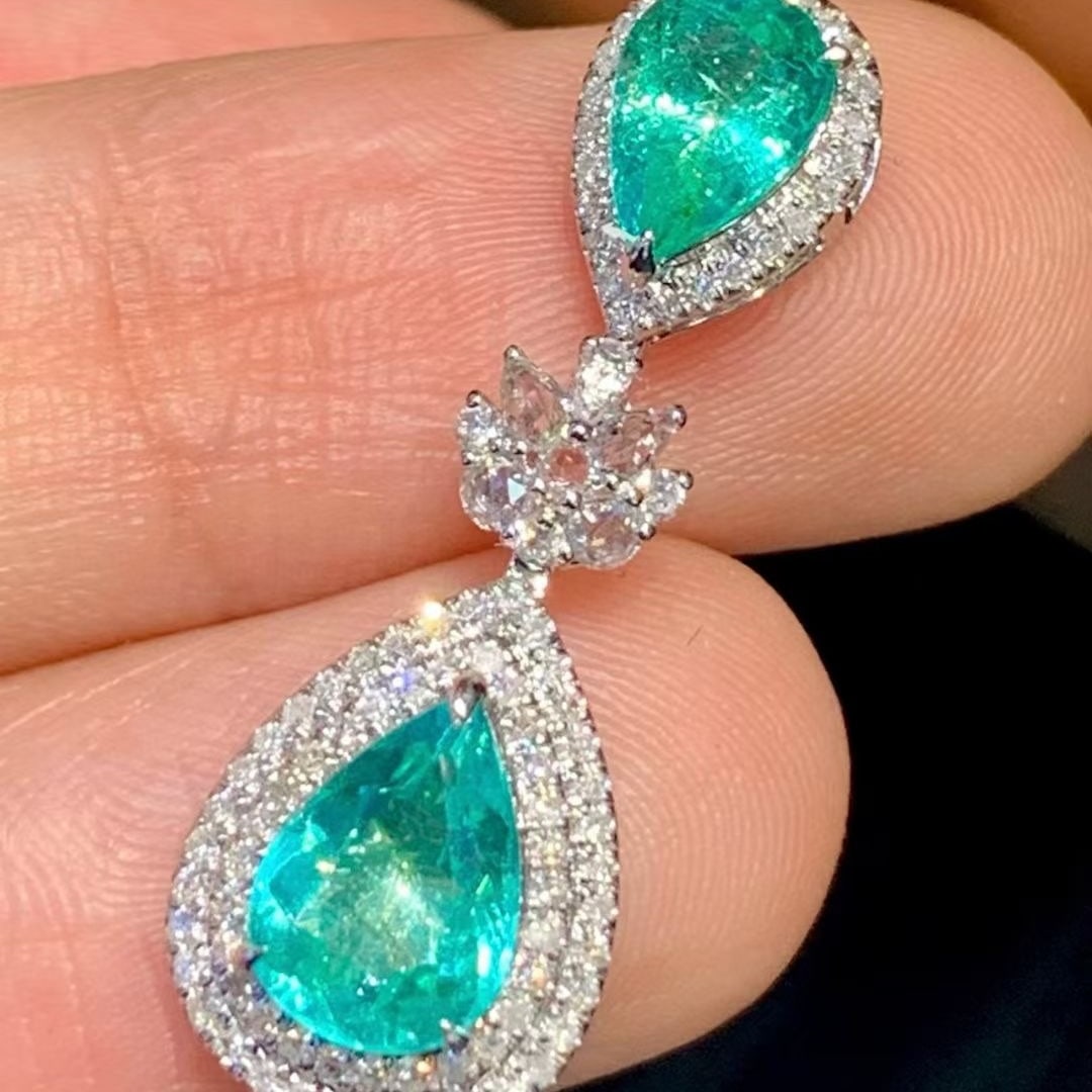 14k Gold 1.6 Ct Natural Paraiba Tourmaline & Diamond & Sapphire Pendant( Without Chain ) - 3