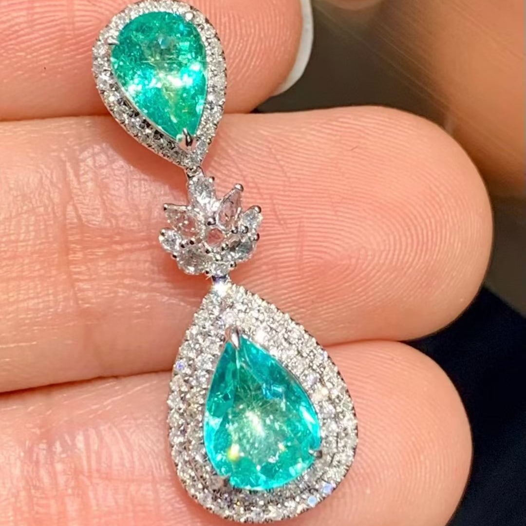 14k Gold 1.6 Ct Natural Paraiba Tourmaline & Diamond & Sapphire Pendant( Without Chain ) - 4