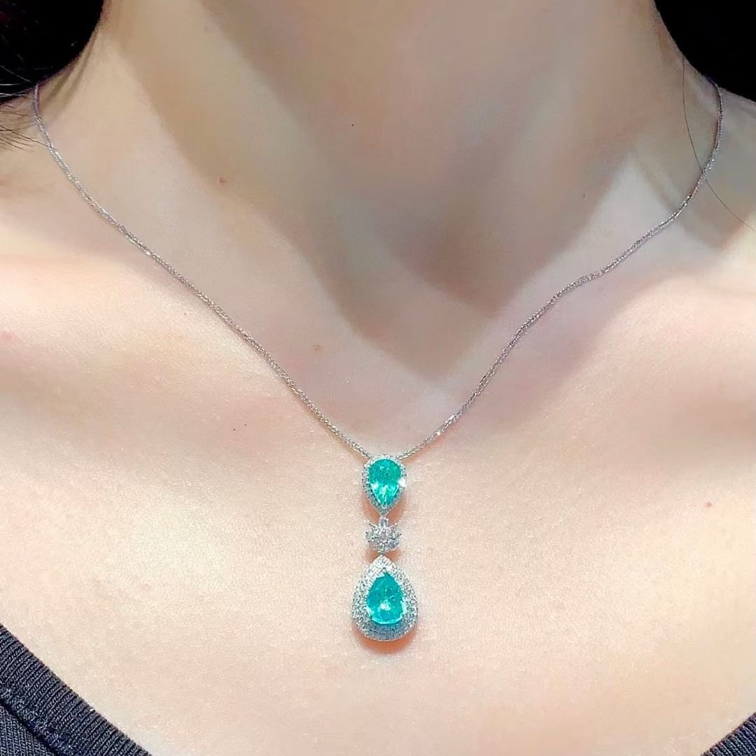 14k Gold 1.6 Ct Natural Paraiba Tourmaline & Diamond & Sapphire Pendant( Without Chain ) - 5