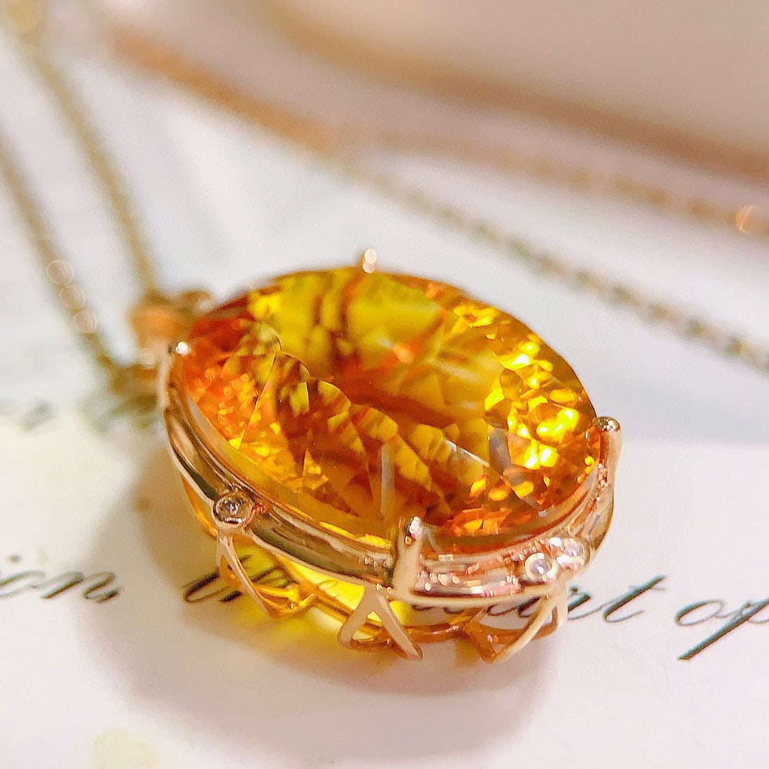 14k Gold 15.07 Ctw Natural Citrine & Diamond Pendant( Without Chain ) - 2