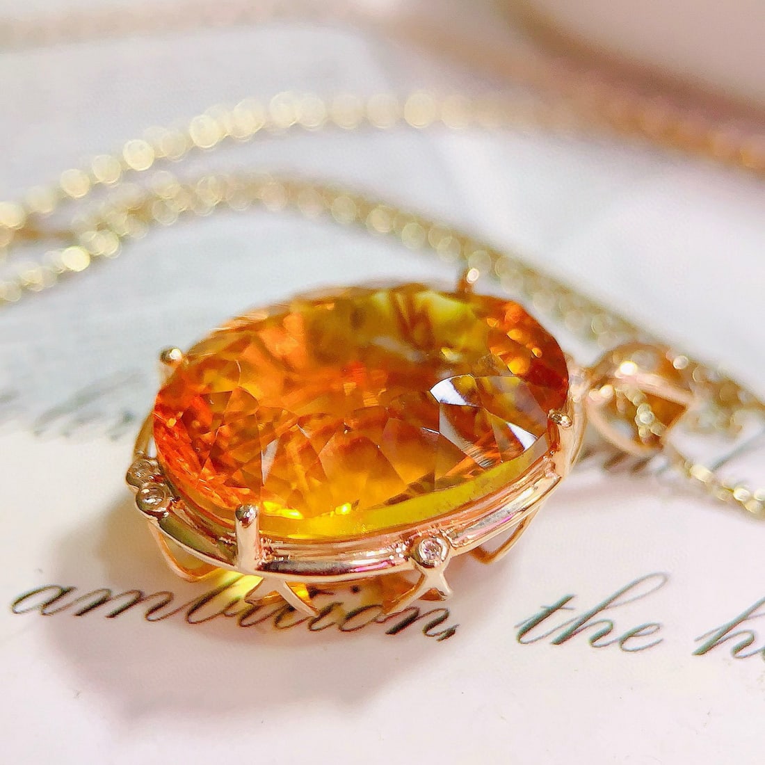 14k Gold 15.07 Ctw Natural Citrine & Diamond Pendant( Without Chain ) - 4