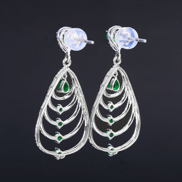 14k Gold 1.56 Ctw Vivid Green Natural Emerald & Diamond Earrings - 3