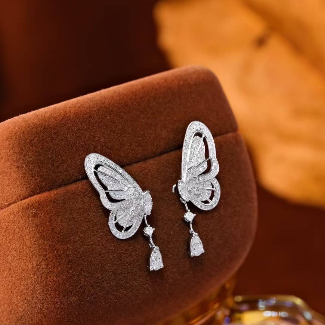 14k Gold 0.56 Ct Natural H Diamond & Butterfly Earrings - 2