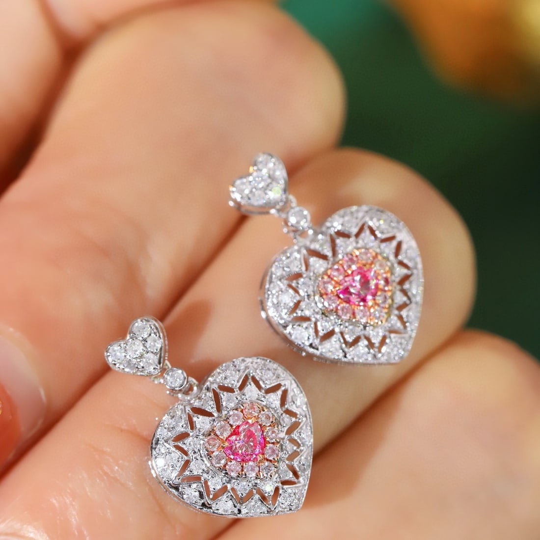 14k Gold 0.80 Ctw Natural Pink Diamond & Diamond Earrings - 2