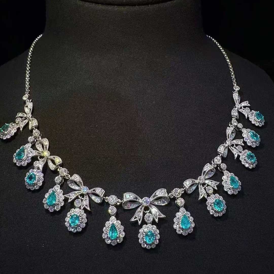 14k Gold 5.93 Ctw Natural Paraiba Tourmaline & Diamond Necklace - 3