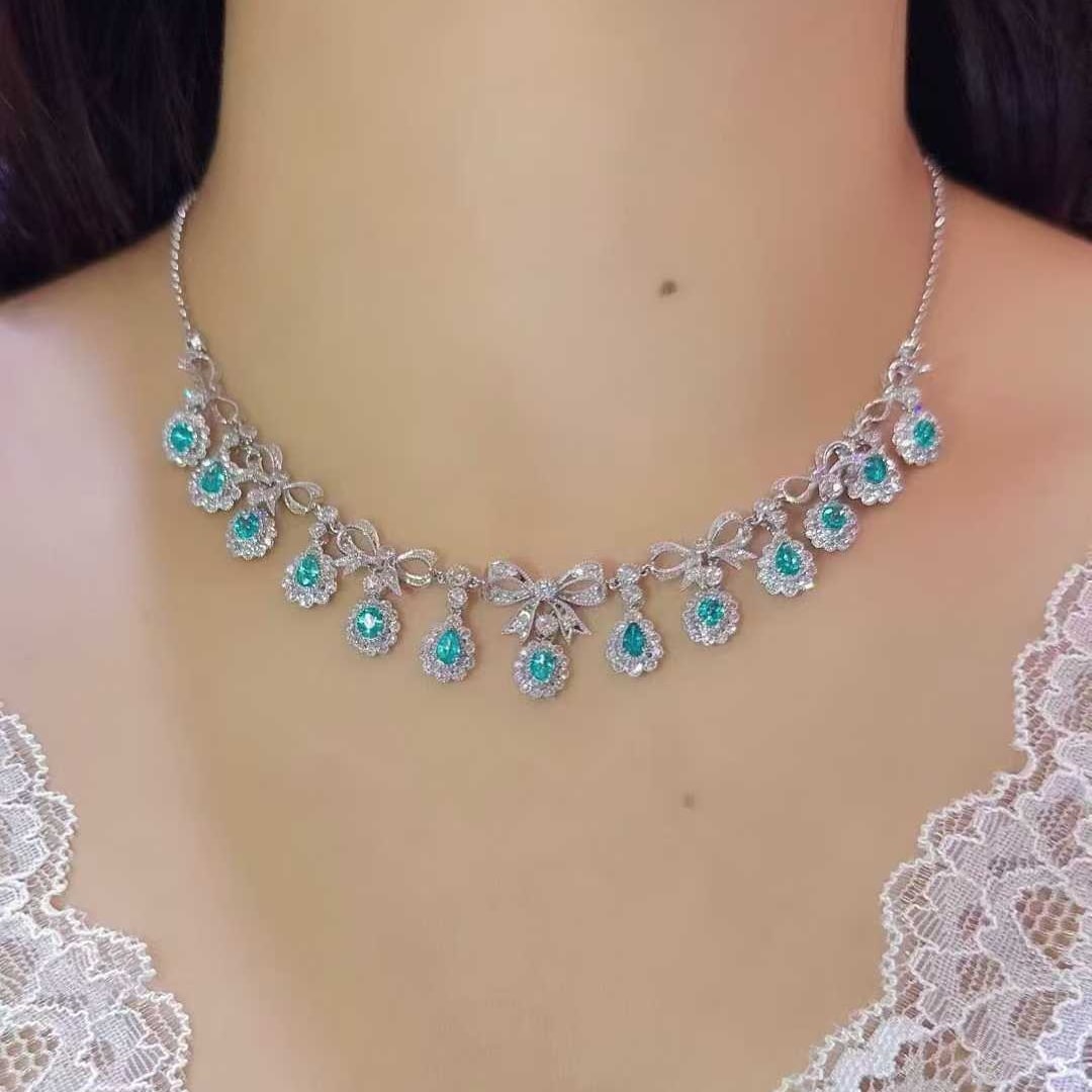 14k Gold 5.93 Ctw Natural Paraiba Tourmaline & Diamond Necklace - 4