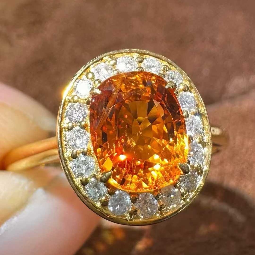 14k Gold 2.25 Ctw Natural Spessartine & Diamond Ring - 2