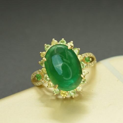 14k Gold 5.21 Ctw Natural Emerald & Sapphire Ring - 5