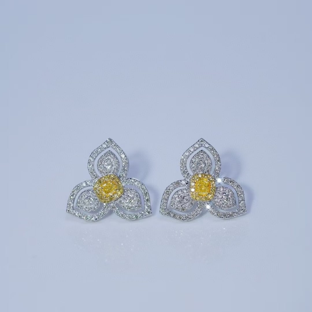 14k Gold 1.00 Ctw Natural Yellow Diamond & Diamond Earrings - 5