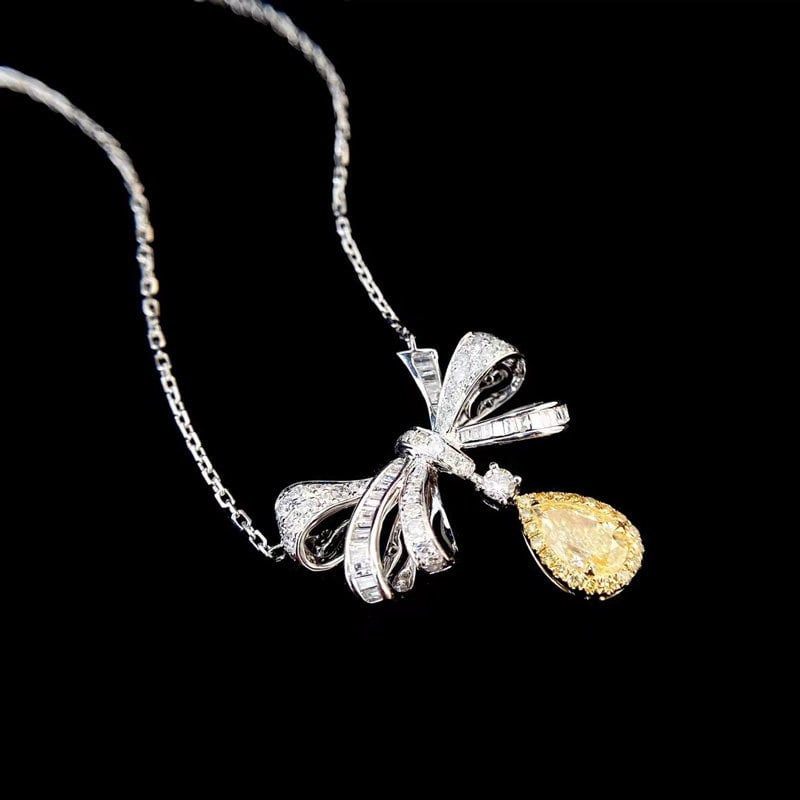 14k Gold 1.06 Ctw Natural Yellow Diamond & Diamond Necklace - 2