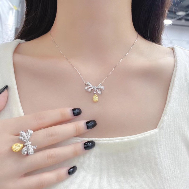 14k Gold 1.06 Ctw Natural Yellow Diamond & Diamond Necklace - 3