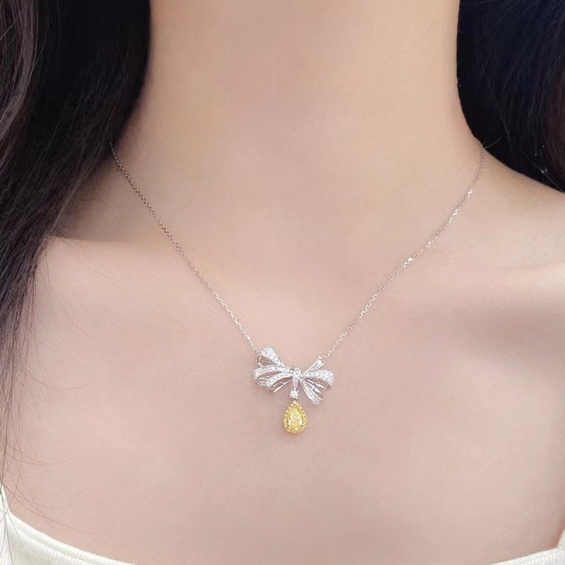 14k Gold 1.06 Ctw Natural Yellow Diamond & Diamond Necklace - 4