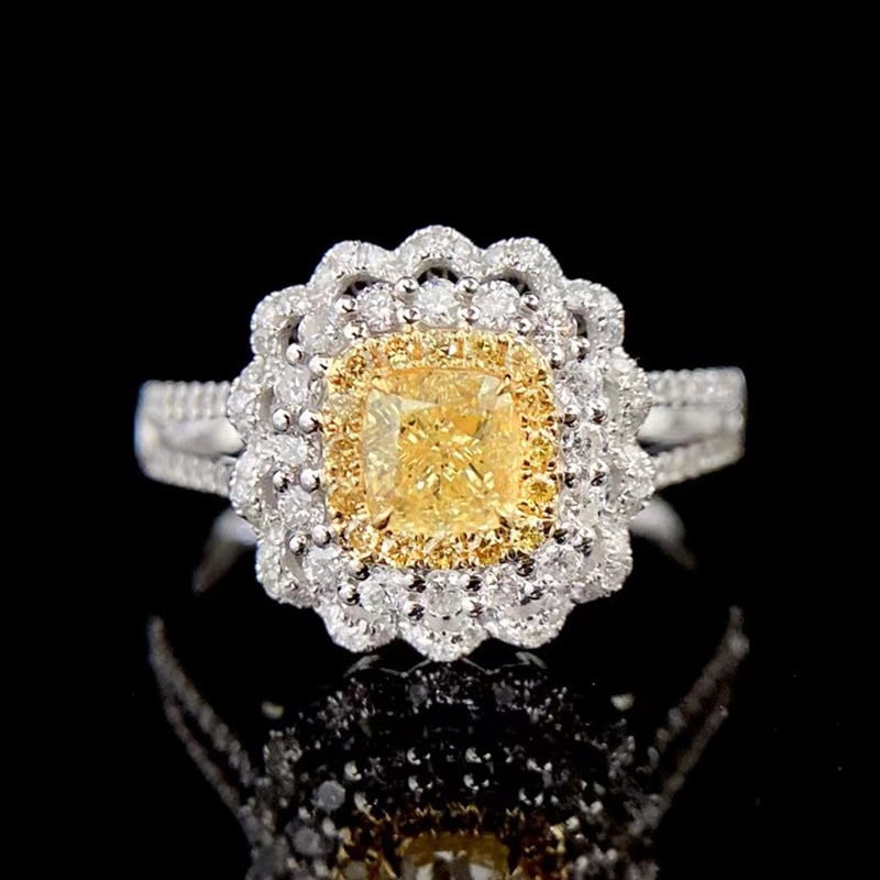 14k Gold 0.98 Ctw Natural Yellow Diamond & Diamond Ring (1 of 6)