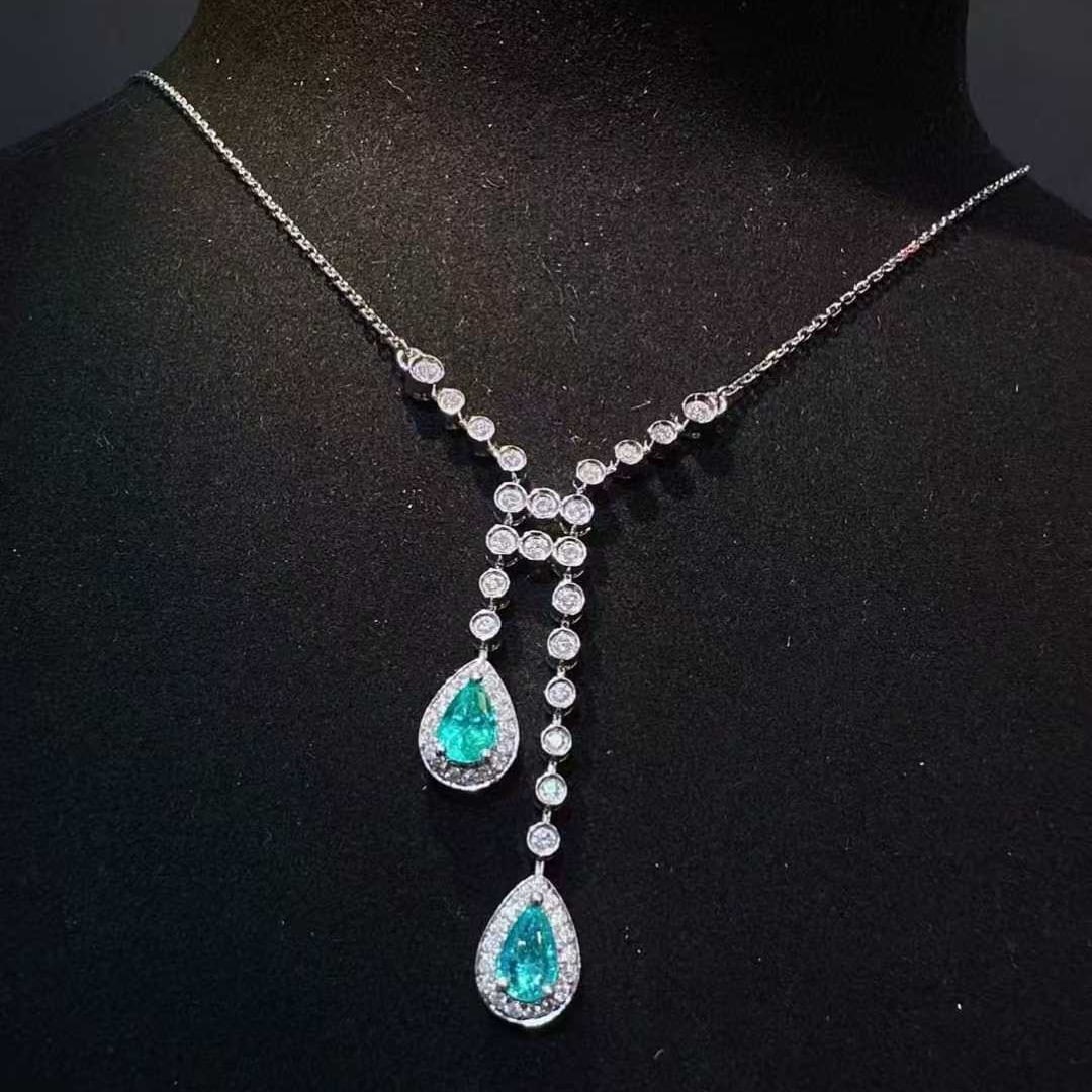 14k Gold 1.08 Ctw Natural Paraiba Tourmaline & Diamond Necklace - 2
