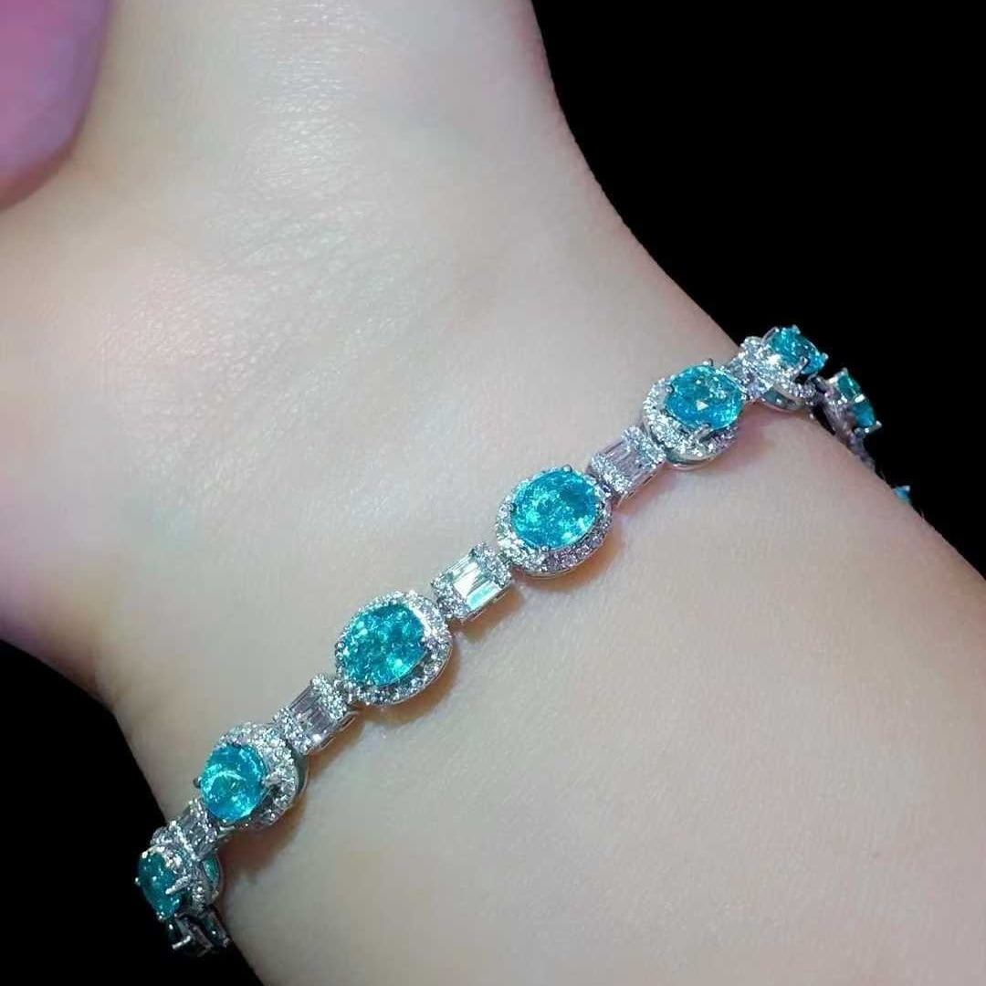 14k Gold 5.89 Ctw Natural Paraiba Tourmaline & Diamond Bracelet - 2