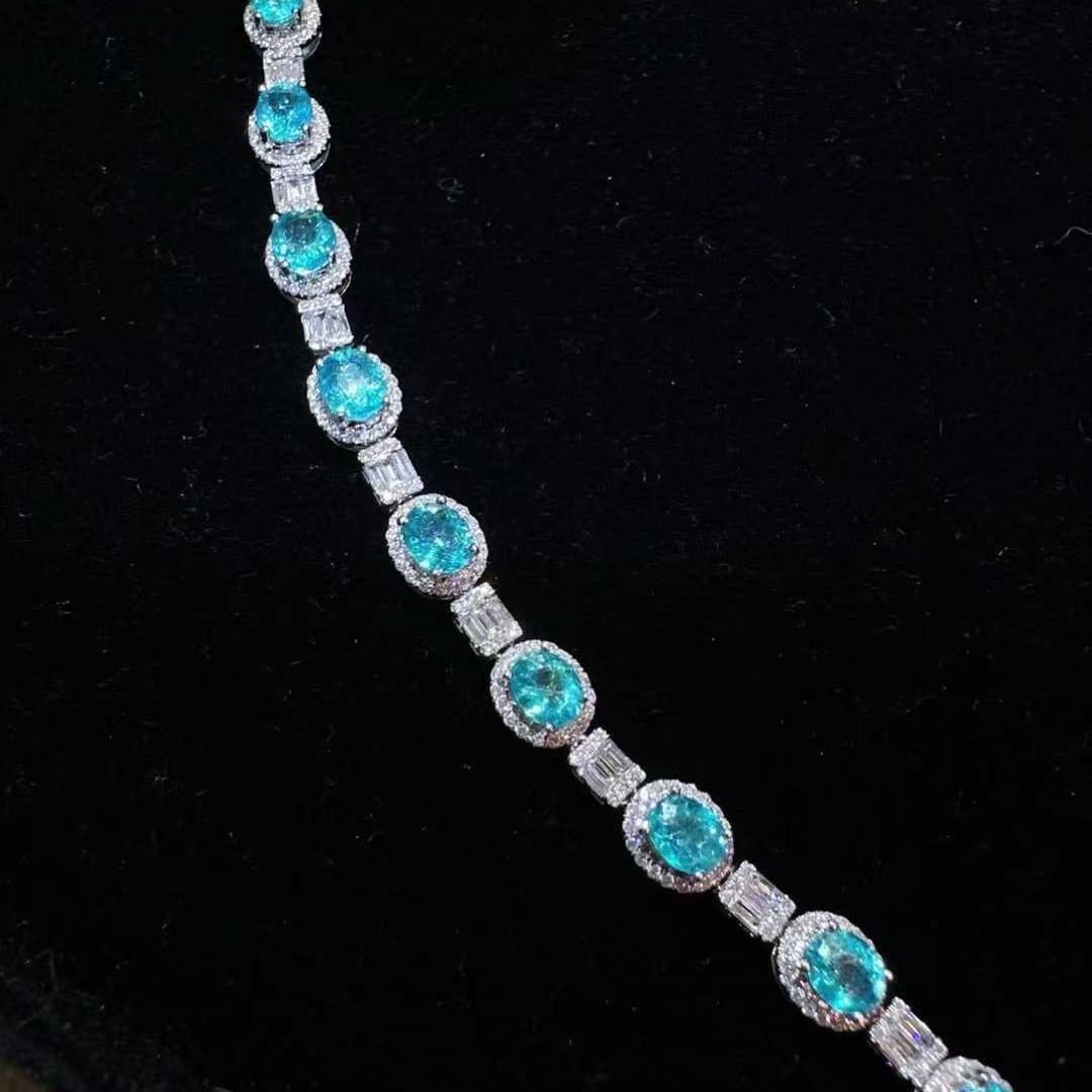 14k Gold 5.89 Ctw Natural Paraiba Tourmaline & Diamond Bracelet - 3