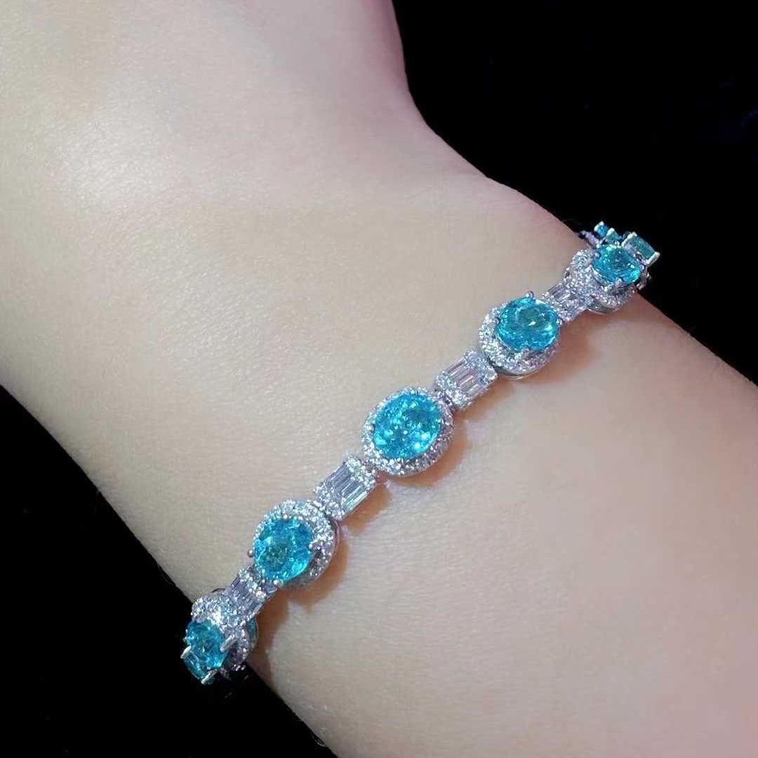 14k Gold 5.89 Ctw Natural Paraiba Tourmaline & Diamond Bracelet - 4