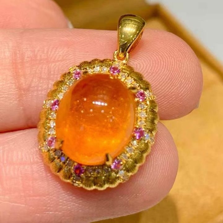 14k Gold 6.5 Ct Natural Spessartine & Diamond Pendant( Without Chain ) - 3