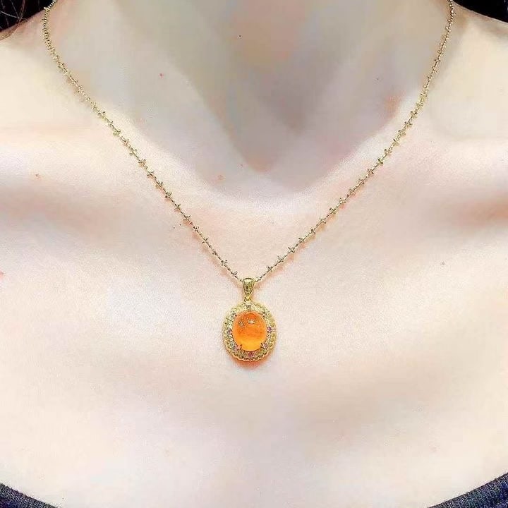 14k Gold 6.5 Ct Natural Spessartine & Diamond Pendant( Without Chain ) - 4