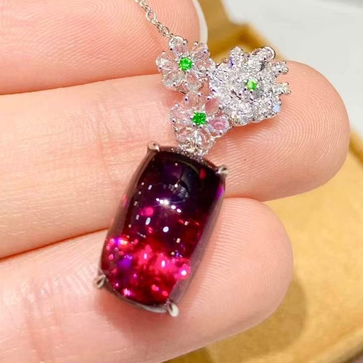 14k Gold 6.2 Ct Natural Tourmaline & Diamond Necklace - 2