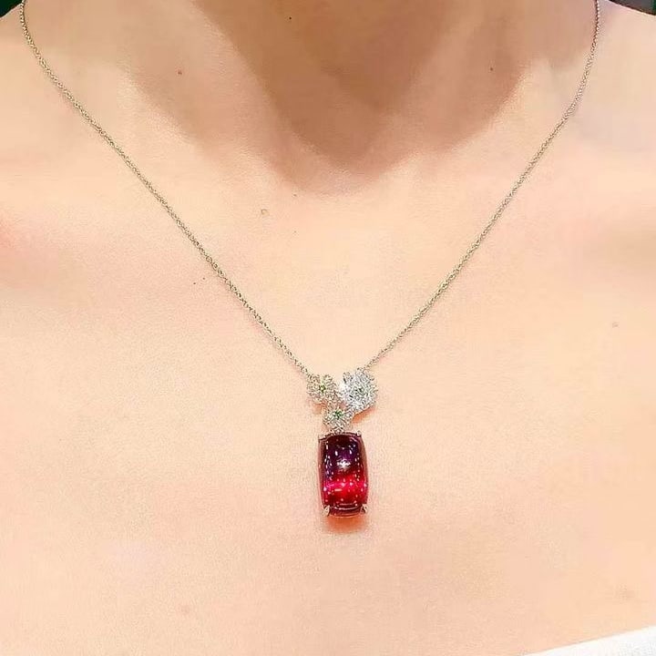 14k Gold 6.2 Ct Natural Tourmaline & Diamond Necklace - 4