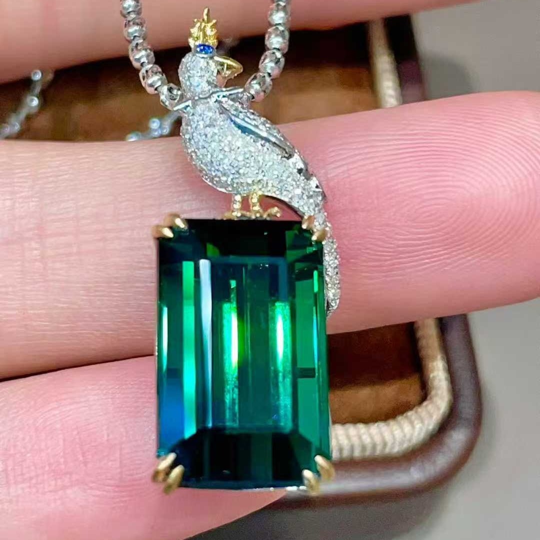 14k Gold 11.0 Ctw Natural Tourmaline & Diamond Pendant( Without Chain ) - 4