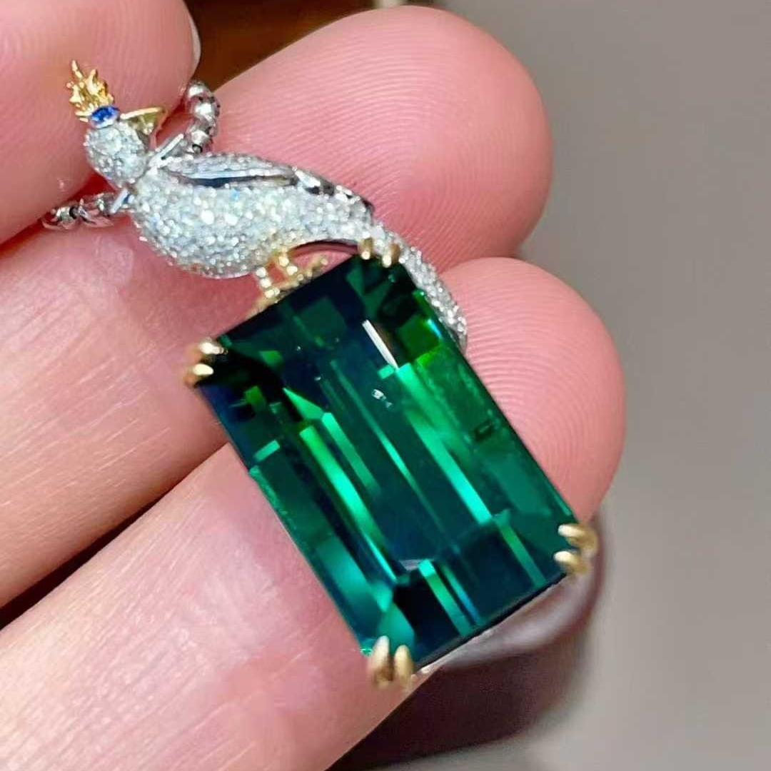 14k Gold 11.0 Ctw Natural Tourmaline & Diamond Pendant( Without Chain ) - 6